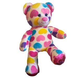Build-A-Bear Colorful Heart Pattern Plush Teddy Bear 16" Soft Toy